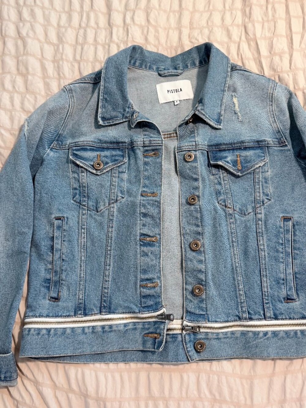 Anthropologie Pistola Distressed Denim Jacket Size L Blue Jean Jacket